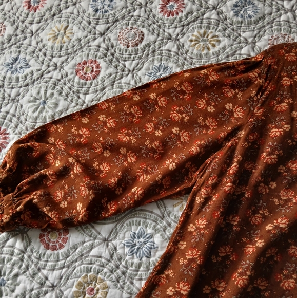 April Cornell Floral Brown/Rust Blouse Womens XL - Picture 7 of 14